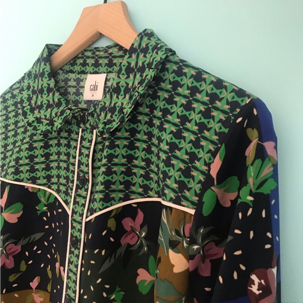 CAbi Bronco Floral Patchwork Button Up Shirt M - image 3